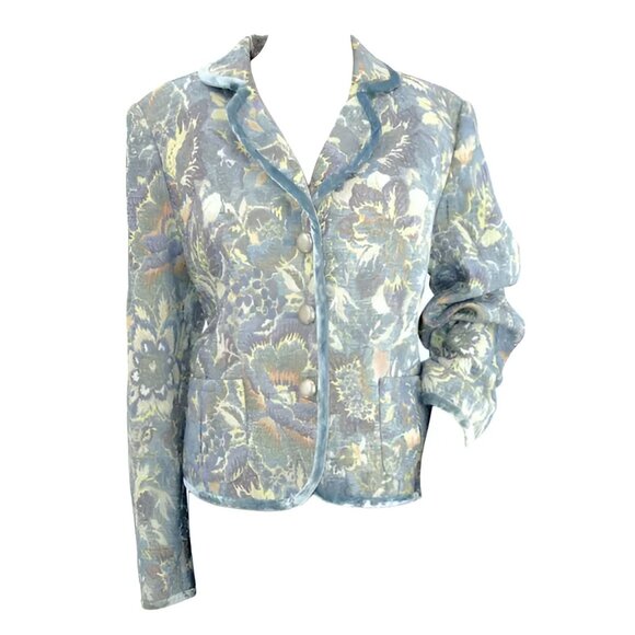 NWT Talbots Blue Purple Khaki Floral Tapestry Floral Jacket Blazer 14 Dress Suit - Picture 1 of 6